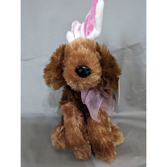 Dan Dee Brown Plush Dog With Bunny Ears & Pink Bow 8" Easter Spring Gift - Picture 5 of 10